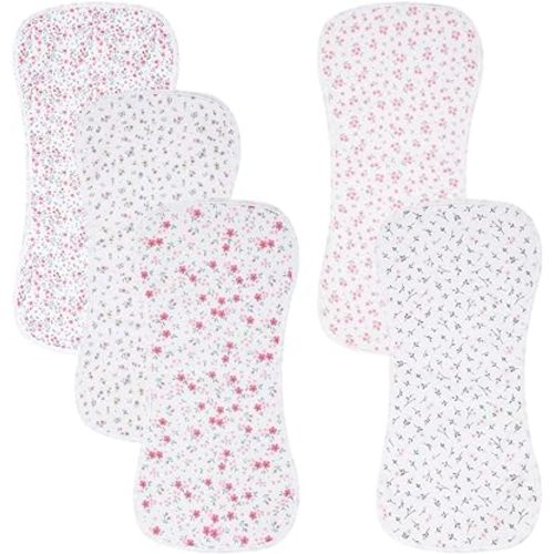 5 Pack Cotton Baby Burp Cloths Extra Absorbent Soft for Baby Boys and Girls (Flower-2)