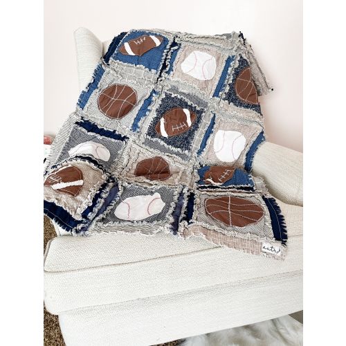 Sports Nursery Bedding Handmade Quilts for Sale, Sports Theme Rag Quilt, Twin Bedding also Available, Baby Boy