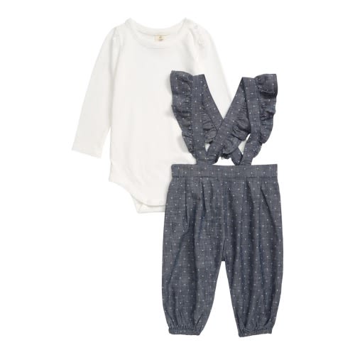 Polka Dot Ruffle Overalls & Bodysuit Set