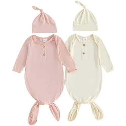 Newborn Knotted Gown 2 Pack Plain Sleeper for Baby Boy Girl Coming Home Outfit