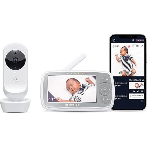 Motorola Baby Monitor VM44 - WiFi Video Baby Monitor with Camera 4.3" HD Screen - Connects to Nursery App, 1000ft Long Range, Two-Way Audio, Remote Pan-Tilt-Zoom, Room Temp, Lullabies, Night Vision