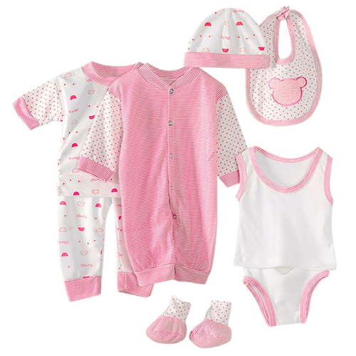 Edvintorg 8Pcs Newborn Baby Boy Girl Clothes Sets Cute Tops+Hat+Pants+Bib+Sock Shose+Romper Outfits Set Infant Baby Jumpsuit 0-3 Months Baby Costume On Clearance