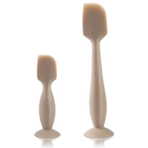 LOTBILL Diaper Cream Spatula, 2 Pack Butt Spatula Baby, Full-Size + Mini Silicone Diaper Cream Applicator for Babies, Newborn Baby Necessities (Brown)