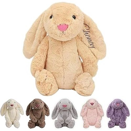 Easter Personalized Baby Gifts, Bunny Stuffed Animal for Babies with Embroidered Child's Name, Handmade Custom Plush Rabbit Toy for Girl Boy, Customized Cute Baby Gift for Newborn Kids