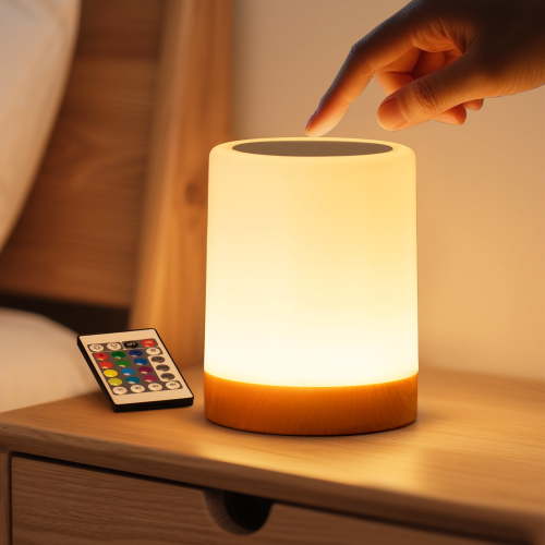 SUNMORY Dimmable Touch Night Light, Table Lamp with 16 RGB Colors & 4 Modes, Remote Control LED Bedside Lamp for Nursery Bedroom Hallway Portable Desk Lamp with Timer & Hook for Picnics Campin