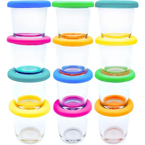 Elk and Friends 4oz Borosilicate Glass Baby Food Storage Jars with Silicone Lid | Strong Glass | Set of 12 | Microwave, Oven & Dishwasher Safe | Infant and Babies