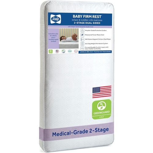 Sealy Baby Infant & Toddler Crib Mattress, Firm Rest 2 Stage, 204 Coils, Waterproof Breathable, Non Toxic, GREENGUARD GOLD Certified, Made in USA, 52x28