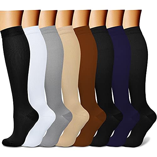 CHARMKING Compression Socks for Women & Men Circulation (8 Pairs) 15-20 mmHg is Best Support for Athletic Running,Hiking