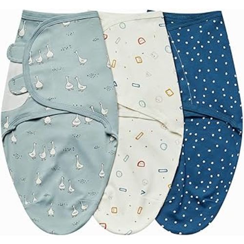 insular Baby Swaddle Wrap, Swaddle Blanket for Newborn and Infant, Adjustable Velcro Swaddling Set for Boy and Girl, Soft Cotton Baby Sleep Sack 3 Pack, Duck, Small(0-3 Month)