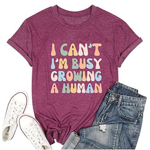 Tewmeu Mama Shirt for Women I Can't I'm Busy Growing A Human Shirt, Funny Pregnancy Shirt