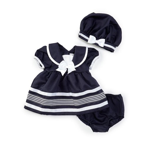 Rare Editions Baby Girls 3-24 Months Short Sleeve Solid/Nautical-Stripe Sailor Fit & Flare Dress