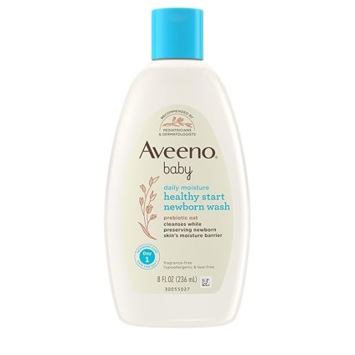 Aveeno Baby Healthy Start Nourishing Newborn Wash, Hypoallergenic Baby Body Wash, Prebiotic Oat, Gently Cleanses Sensitive Skin, No added Fragrances & Parabens, Tear-free, 8 fl. oz