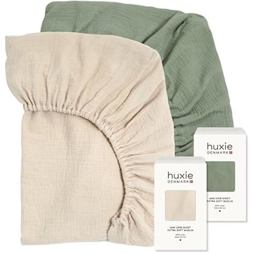 Mini Crib Sheets - Baby Boy & Baby Girl - Organic Cotton Fitted Crib Sheets - 2-Pack 24" x 38" - Baby Crib Sheets - Baby Boy (Fog/Roman Green)