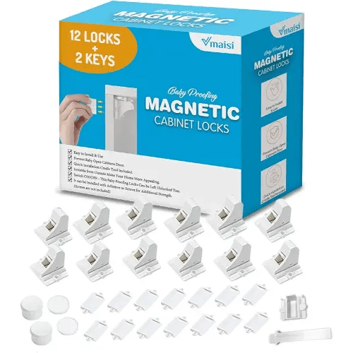 Vmaisi Adhesive Magnetic Cabinet Locks (12 Locks and 2 Keys)