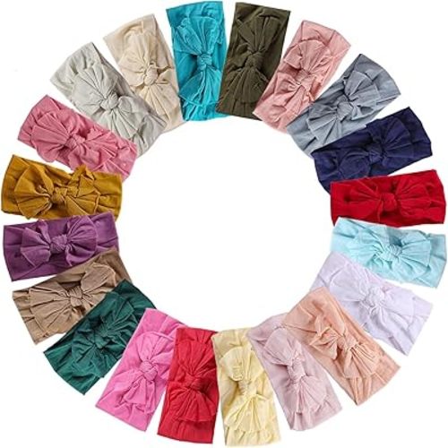Mookiraer Baby Girls Headbands with Bows Handmade Hair Accessories Stretchy Hairbands for Newborn Infant Toddler Baby Essentials (Solid Nylon 20pcs)