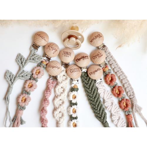 Personalized Pacifier Clip, Macrame Baby, Heirloom, Baby Shower Gift, New Baby Gift, Unique Baby Gift, Baby Girl, Baby Boy, Baby Stocking
