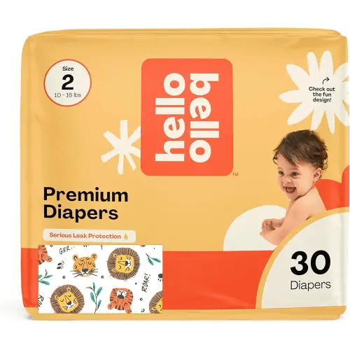 Hello Bello Diapers, Size 2 (10-16 lbs) Wild Cats, 30 Count of Premium Disposable Baby Diapers, Hypoallergenic with Soft, Cloth-Like Feel
