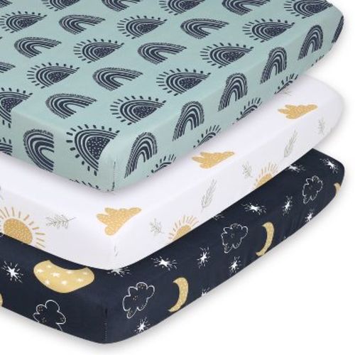 The Peanutshell Mini Crib Sheet Set - 3 Pack - Multiuse For Pack N Play, Playard, Playpen, Mini Crib - Day And Night