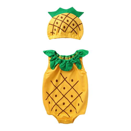 Ruyang Baby Cute Fruit Dress up Bodysuit Sets Sleeveless Ruffle Print Bubble Romper & Hat Crawling Suit 2Pcs Outfits