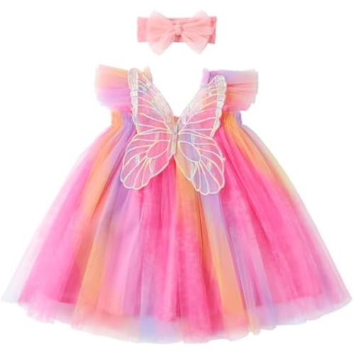 Baby Girl Strap Floral Colorful Summer Dress Sleeveless Beach Butterfly Sundress for Toddler Casual Toddler Dresses