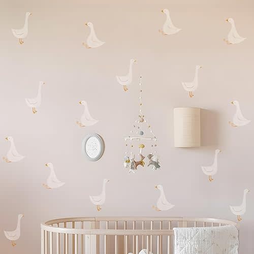 32 Pcs Boho Nursery Animal Wall Decals Peel and Stick, PVC Watercolor Animals Wall Stickers, Cute Wall Art Decor Decal for Kids Bedroom Playroom Baby Room Classroom, Little Goose Birds