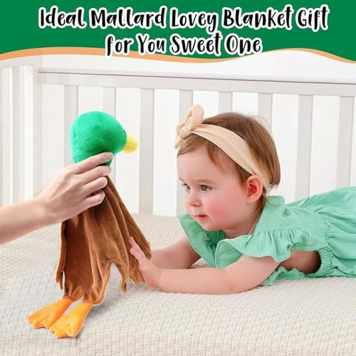 Gicoherero Baby Security Blanket Mallard Duck Soft Lovey Plush Sleeping Snuggle Gifts Stuffed Lovie Cuddling Blanket First Birthday Unisex Newborn Kids Toddler Nursery Baby Shower Decor Bedroom