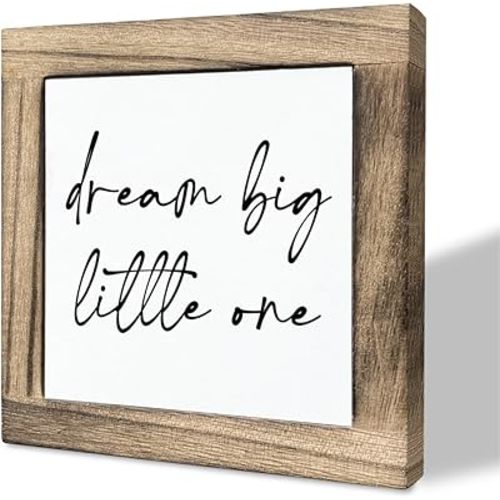 Inspirational Wood Sign, Box Wood Plaques Desk Décor, Girls or Boys Room Decor, Nursery Wood Decorations, Farmhouse Style Home Decor, Wooden Plaque Gift Tabletop, Dream Big Little One Sign