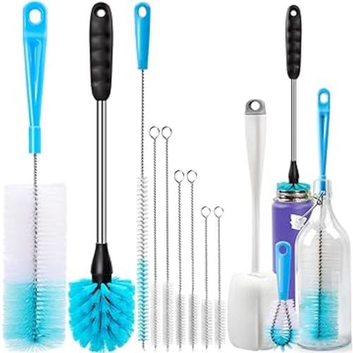 Holikme Bottle Brush Tube Cleaning Set, Long Handle Bottle Cleaner for Washing Narrow Neck Beer Bottles Wine Decanter Narrow Cup Pipes Sinks Cup Cover, White