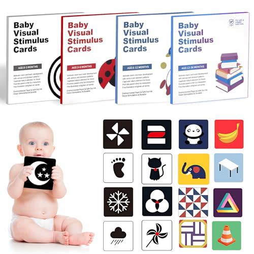 Flash Cards Baby Visual Stimulation Cards for 0-3-6-12-36 Months, 0-3 Months Infant Newborn Tummy Time Toys Gifts 5.5''×5.5'' Large for Sensory Development Black White Card Set