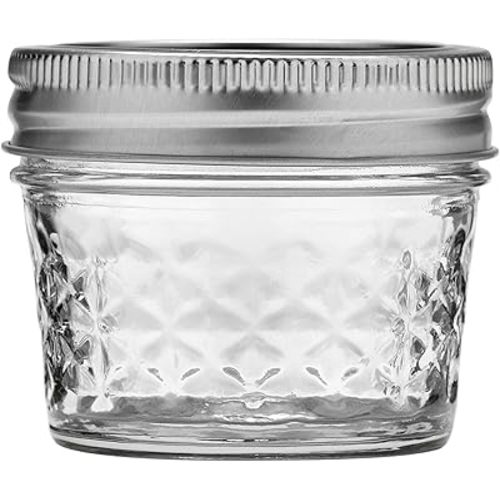 Ball Wide Mouth Quilted Crystal Jelly Jars with Lids and Bands, Used for Canning, Pickling, Juice, Jam, Jelly, Quarter Pint Size (4 Ounce (Pack of 8))