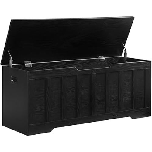 47.2" Storage Chest Extra Large,Storage Trunk with 2 Safety Hinges,Wooden Storage Bench,Shoe Bench,47.2x15.7x19.1 Inch,Easy Assembly,Storage Bench for Bedroom,Living Room,entryway(Black).