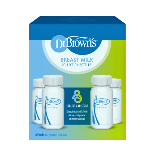Dr. Brown's Breast Milk Collection Bottles with Storage Caps, Keeps Milk Fresh, BPA Free, 4 Pack