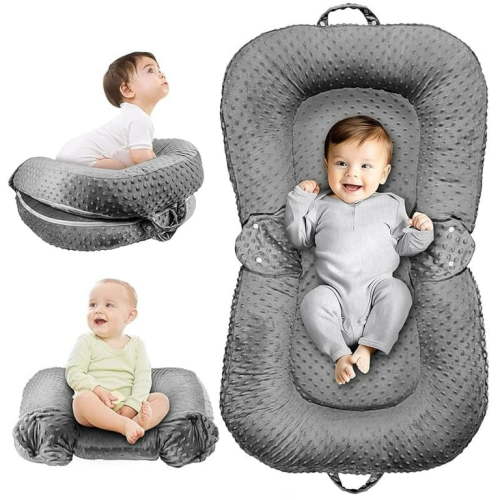 Baby Lounger Pillow - 3-in-1 Infant Lounger Pillow for Newborn 0-24 Months, Breathable & Soft Baby Nest for Baby, Portable Newborn Lounger for Home and Travel, Babies Essentials Gifts, Grey