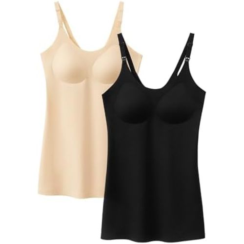 Angelhood Maternity Nursing Tank Tops for Breastfeeding, Women's Seamless Nursing Maternity Cami Built in Bra