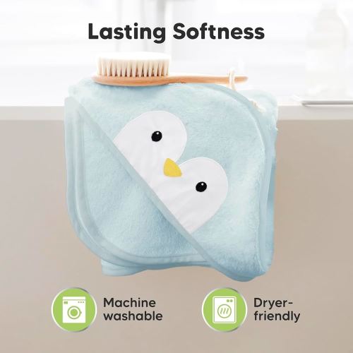 KeaBabies Hooded Baby Towel for Newborn - Viscose Derived from Bamboo Large Baby Bath Towels with Hood for Boys, Girls, Toddler, Extra Absorbent & Soft Newborn Bath Essentials (Penguin)