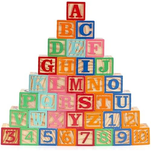 Wooden ABC Toy Building Blocks for Toddlers 1-3 36 PCS Wood Alphabet Number Blocks for Stacking Learning Preschool Educational Montessori Sensory Toys for Kids Boys Girls Gifts 1.7"