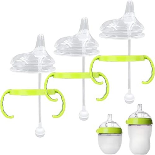 Sippy Cup Conversion Kit for Comotomo Baby Bottles, Soft Spout Top and Weighted Straw Transition Kit with Handles, Set of 3