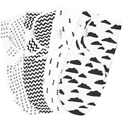 BaeBae Goods Swaddle Blanket, Adjustable Infant Baby Wrap Set of 4, Baby Swaddling Wrap Blankets Made in Soft Cotton (0-3 Months)