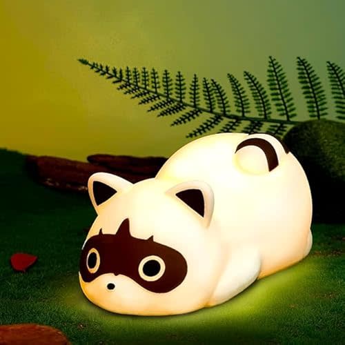 Night Light for Kids Raccoon Cute Led Lamp Bedside Lamp Baby Nursery Bedroom Dimmable Rechargable Touch Control Table Desk Lamp Cool Stuff Fun Kawaii Room Decor Aesthetic Novelty Accessories