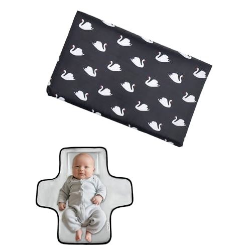 Cute Swan Portable Diaper Changing Mat,Waterproof Foldable Travel Changing Pad,On-The-Go Wipeable Reusable Changing Pad – Waterproof & Compact,for Diaper Bags,Travel,Car Backseat Changes,Strollers