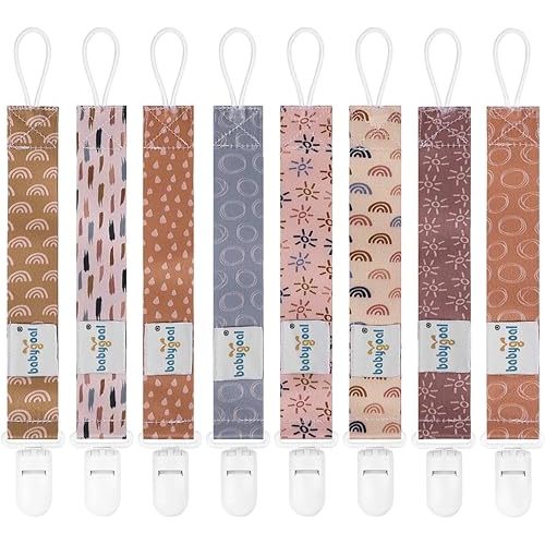 Babygoal Pacifier Clips 8 Pack, Pacifier Holder Clips for Baby Boys and Girls Fits for Most Pacifier, Binkie Styles & Baby Teethers & Toys and Gift-Neutral Color 8PB25
