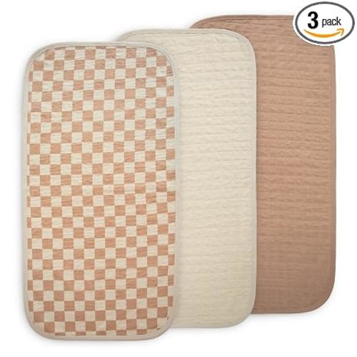 mushie Water Repellent Changing Pad Liners | Made with Organic Cotton | Set of 3 (Natural Check Combo)