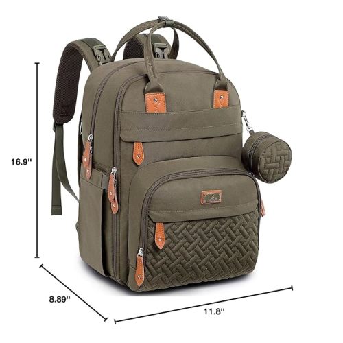 BabbleRoo Diaper Bag Backpack - Baby Essentials Travel Tote - Multi Function Waterproof Diaper Bag, Travel Essentials Baby Bag with Changing Pad, Stroller Straps & Pacifier Case - Unisex, Army Green