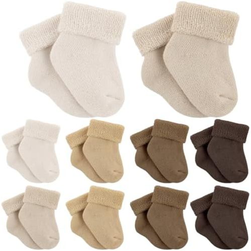 10 Pairs Preemie Baby Terry Cotton Turn Cuff Socks for Newborn Girls Boys - Nicu