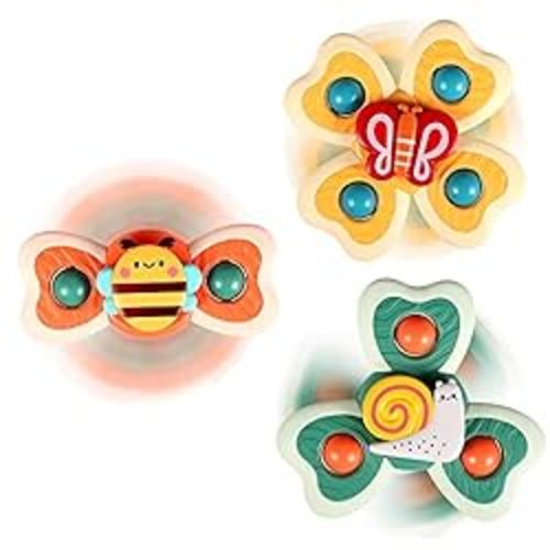 3PCS ALASOU Silicone Suction Cup Spinner Toys for 1 Year Old Boy Girl|Novelty Spinning Tops Bath Toys for Kids Ages 1-3|Sensory Toys for Toddlers 1-3 Year Old Boy Birthday Gift