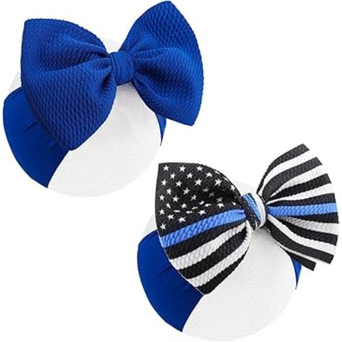 National Police Week Headbands for Girls Baby Bows Newborn Headbands 6" Police Support Wreath Bows Blue Black Stripe Toddler Hair Accessories