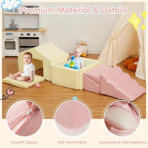 Foam Climbing Blocks and Ball Pit, 6PCs Toddler Climb and Crawl Activity Playset Indoor