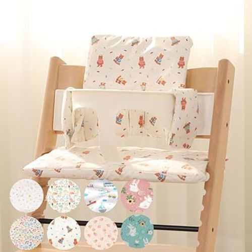 Waterproof & Compatible Stokke Tripp Trapp Cushion Set - Easy to Clean Newborn Set - 100% Cotton High Chair Cushion Set (Teddy Bear / 49.5 Counts)