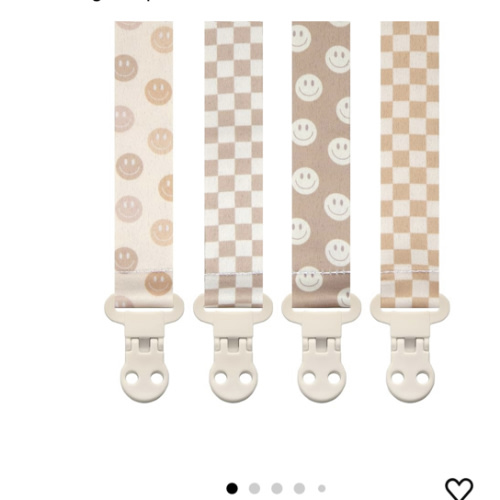 Baby Pacifier Clip Holder - Girl or Boy Unisex 4 Pack Gift Set - Retro Checker and Smiley Faces Design