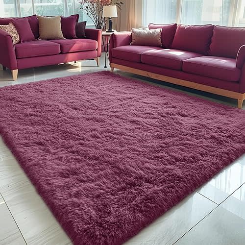 OLANLY 5x7 Machine Washable Large Area Rugs for Living Room, Bedroom, Soft Fluffy Shaggy Bedside Rug, Indoor Floor Carpet for Kids Girls and Boys, Dorms, Nursery, Home Decor Aesthetic, Burgundy